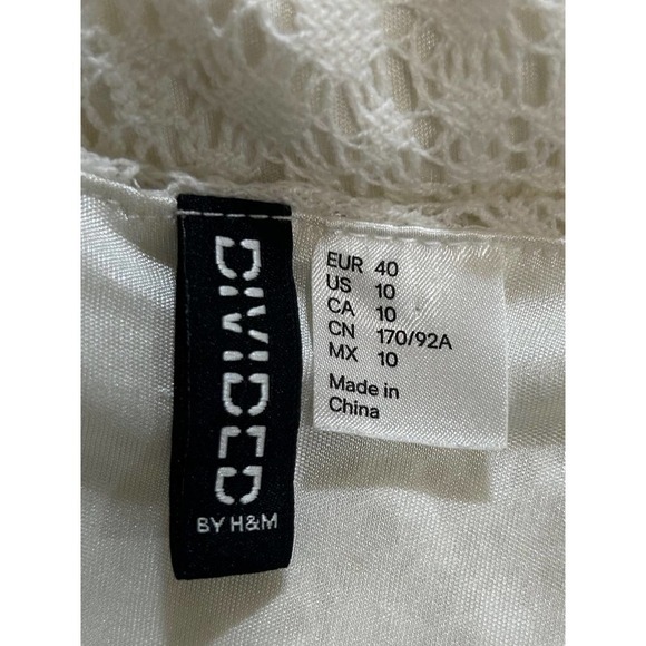 H&M DIVIDED Crochet Cottagecore White Dress 10 Boho Indie Tunic Lined Festival - Picture 5 of 7